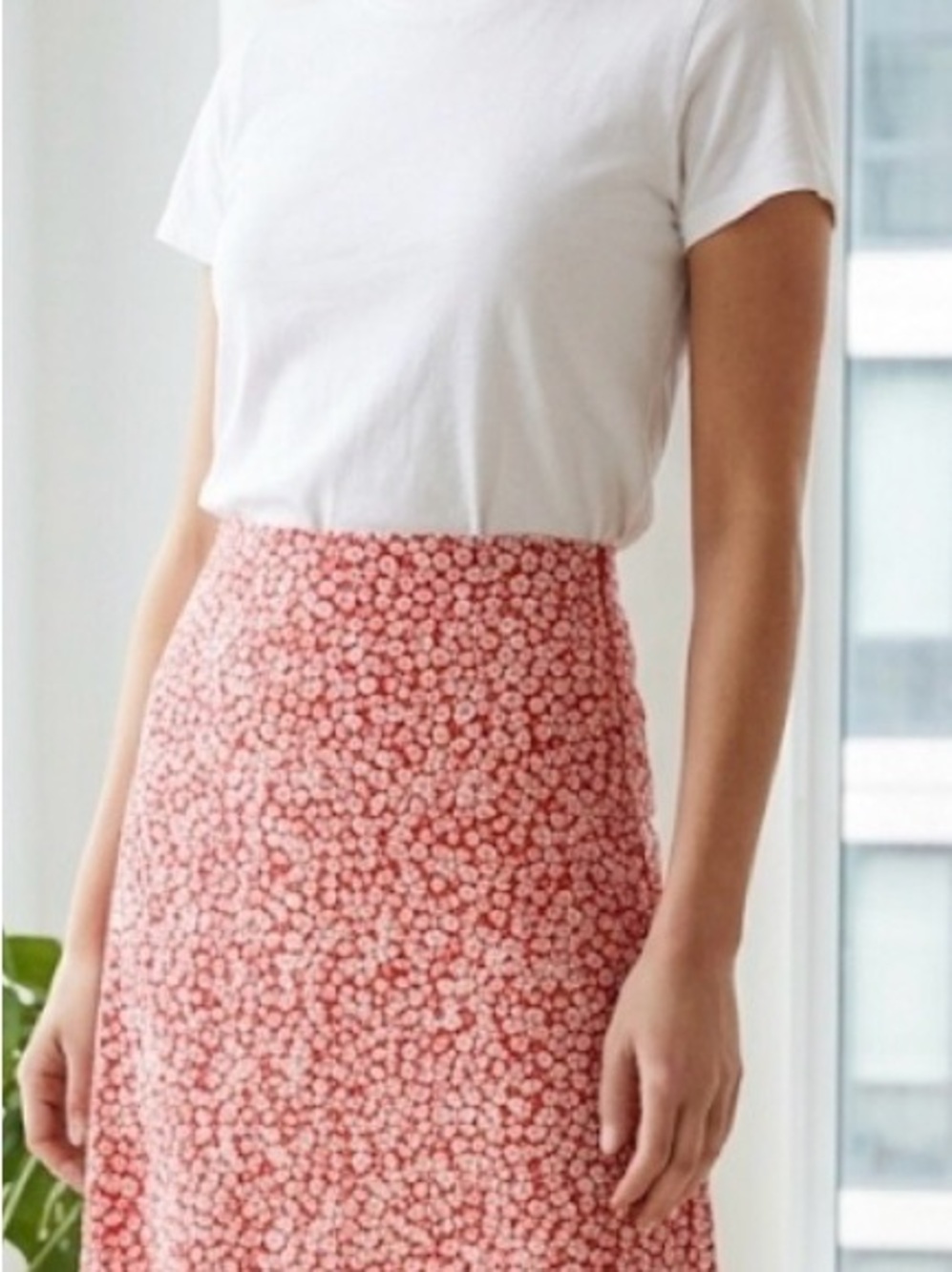 Abercrombie & Fitch Red Floral High-Slit Midi Skirt